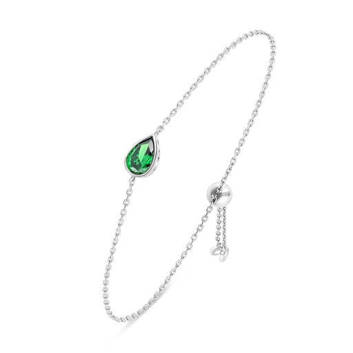 [BRC01EMR00WCZB151] Sterling Silver 925 Bracelet Rhodium Plated Embedded With Emerald Zircon And White Zircon