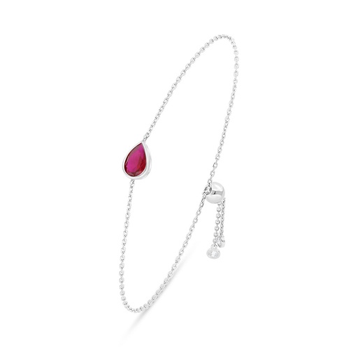 [BRC01RUB00WCZB151] Sterling Silver 925 Bracelet Rhodium Plated Embedded With Ruby Corundum And White Zircon