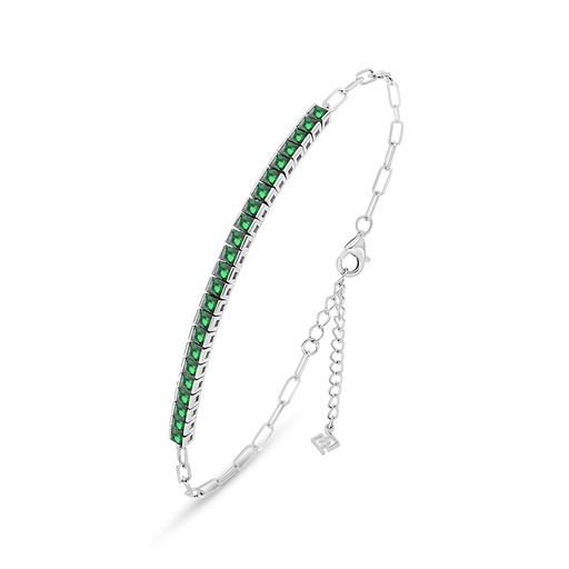 [BRC01EMR00000B153] Sterling Silver 925 Bracelet Rhodium Plated Embedded With Emerald Zircon 