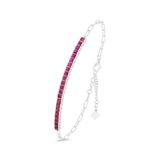 [BRC01RUB00000B153] Sterling Silver 925 Bracelet Rhodium Plated Embedded With Ruby Corundum 