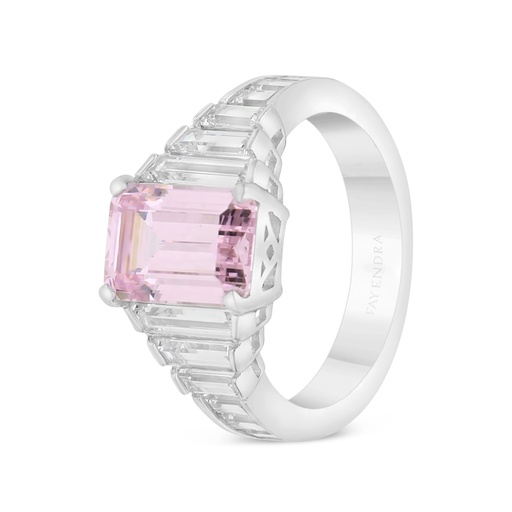 Sterling Silver 925 Ring Rhodium Plated Embedded With Pink Zircon And White Zircon