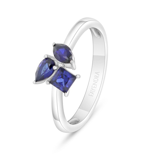 Sterling Silver 925 Ring Rhodium Plated Embedded With Sapphire Corundum And White Zircon