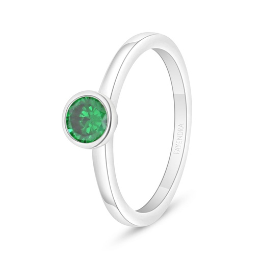 Sterling Silver 925 Ring Rhodium Plated Embedded With Emerald Zircon 