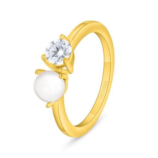 Sterling Silver 925 Ring Golden Plated Embedded With White Shell Pearl And White Zircon