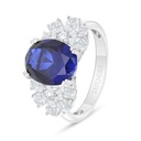 Sterling Silver 925 Ring Rhodium Plated Embedded With Sapphire Corundum And White Zircon