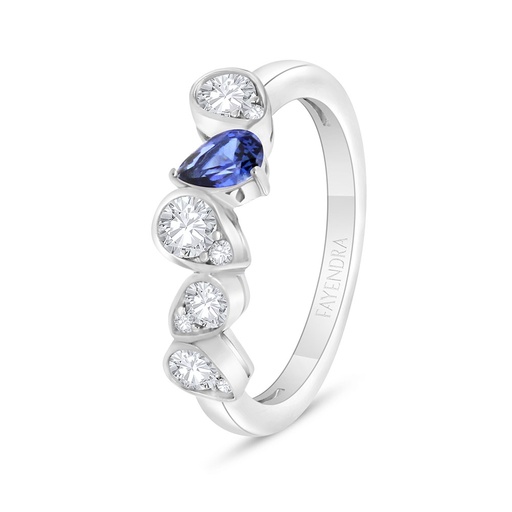 Sterling Silver 925 Ring Rhodium Plated Embedded With Sapphire Corundum And White Zircon