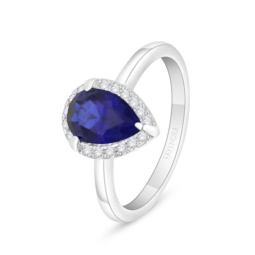 Sterling Silver 925 Ring Rhodium Plated Embedded With Sapphire Corundum And White Zircon