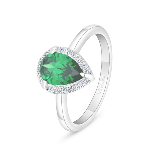 Sterling Silver 925 Ring Rhodium Plated Embedded With Emerald Zircon And White Zircon