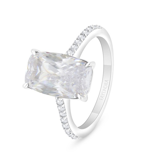 Sterling Silver 925 Ring Rhodium Plated Embedded With White Zircon