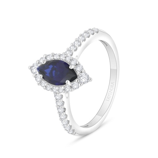 Sterling Silver 925 Ring Rhodium Plated Embedded With Sapphire Corundum And White Zircon