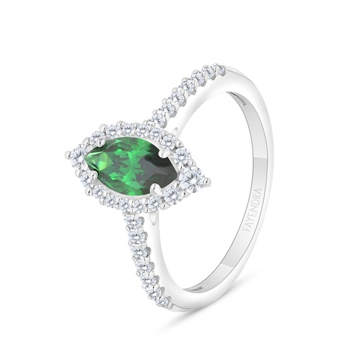 Sterling Silver 925 Ring Rhodium Plated Embedded With Emerald Zircon And White Zircon