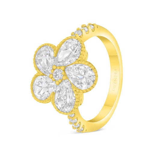 Sterling Silver 925 Ring Golden Plated Embedded With White Zircon