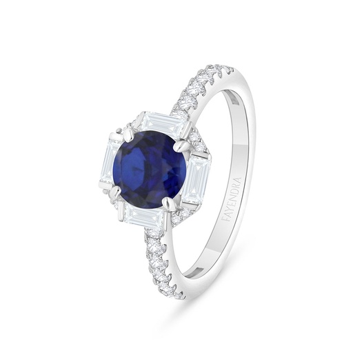 Sterling Silver 925 Ring Rhodium Plated Embedded With Sapphire Corundum And White Zircon