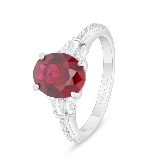 Sterling Silver 925 Ring Rhodium Plated Embedded With Ruby Corundum And White Zircon