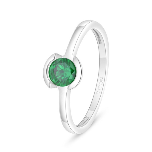 Sterling Silver 925 Ring Rhodium Plated Embedded With Emerald Zircon 