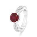 Sterling Silver 925 Ring Rhodium Plated Embedded With Ruby Corundum And White Zircon