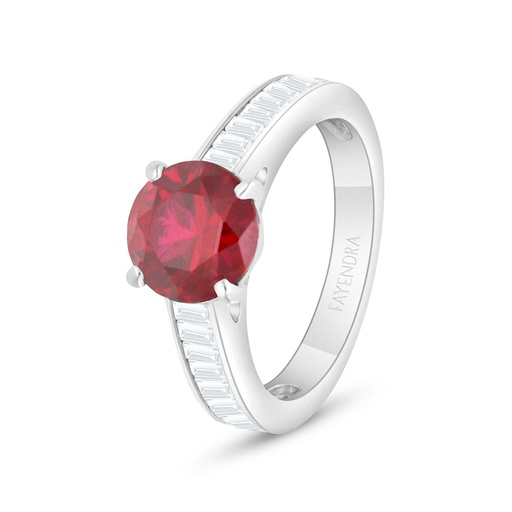 Sterling Silver 925 Ring Rhodium Plated Embedded With Ruby Corundum And White Zircon