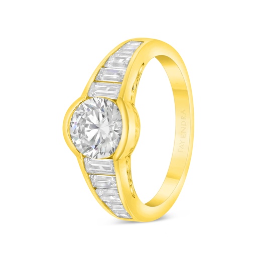 Sterling Silver 925 Ring Golden Plated Embedded With White Zircon