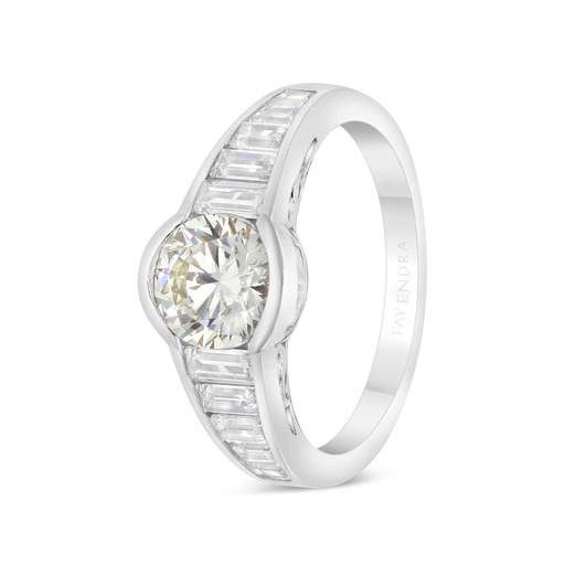 Sterling Silver 925 Ring Rhodium Plated Embedded With Yellow Diamond And White Zircon