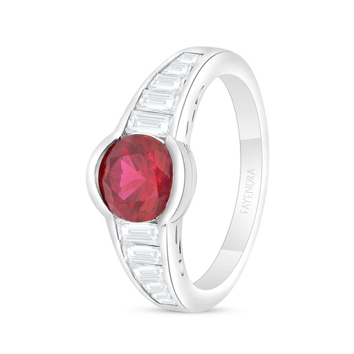 Sterling Silver 925 Ring Rhodium Plated Embedded With Ruby Corundum And White Zircon