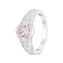 Sterling Silver 925 Ring Rhodium Plated Embedded With Pink Zircon And White Zircon