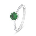 Sterling Silver 925 Ring Rhodium Plated Embedded With Emerald Zircon And White Zircon