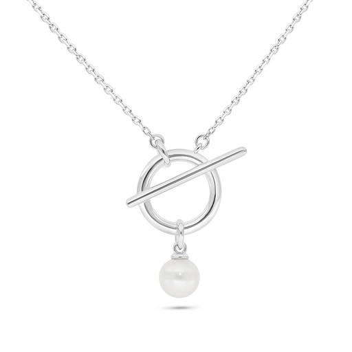 [NCL01PRL00000B709] Sterling Silver 925 Necklace Rhodium Plated Embedded With Fresh Water Pearl 