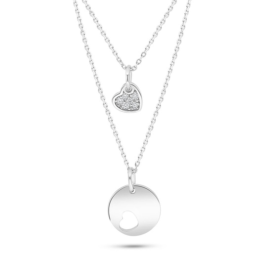 [NCL01WCZ00000B749] Sterling Silver 925 Necklace Rhodium Plated Embedded With White Zircon