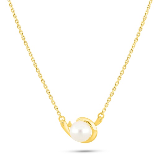 [NCL02PRL00WCZB725] Sterling Silver 925 Necklace Golden Plated Embedded With Fresh Water Pearl And White Zircon