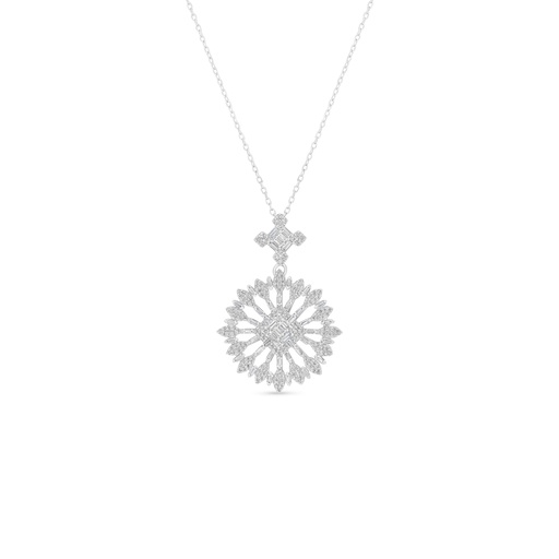 [NCL01WCZ00000B733] Sterling Silver 925 Necklace Rhodium Plated Embedded With White Zircon