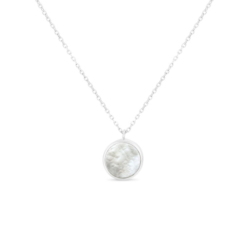 [NCL01MOP00000B737] Sterling Silver 925 Necklace Rhodium Plated Embedded With White Shell 