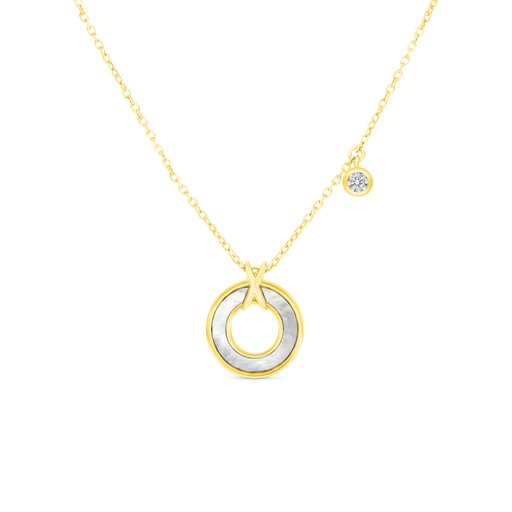[NCL02MOP00000B743] Sterling Silver 925 Necklace Golden Plated Embedded With White Shell 