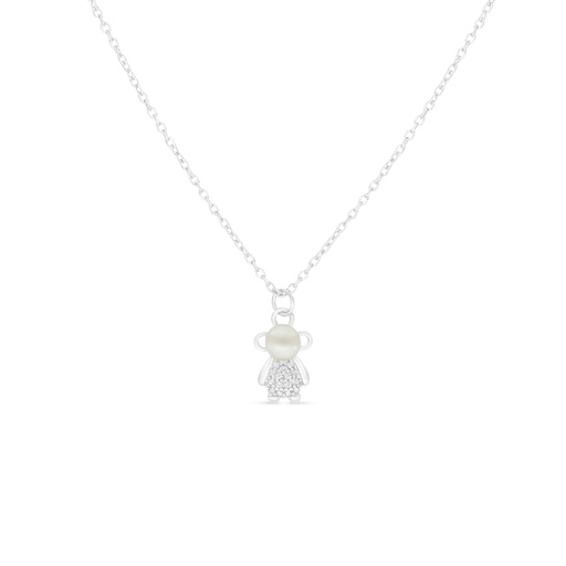 [NCL01PRL00WCZB744] Sterling Silver 925 Necklace Rhodium Plated Embedded With Fresh Water Pearl And White Zircon