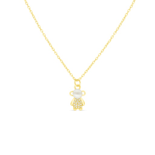 [NCL02PRL00WCZB744] Sterling Silver 925 Necklace Golden Plated Embedded With Fresh Water Pearl And White Zircon