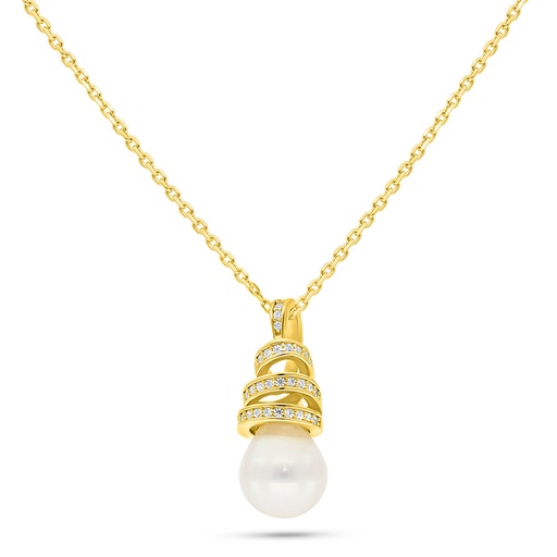 [NCL02PRL00WCZB768] Sterling Silver 925 Necklace Golden Plated Embedded With Fresh Water Pearl And White Zircon