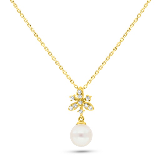 [NCL02PRL00WCZB771] Sterling Silver 925 Necklace Golden Plated Embedded With Fresh Water Pearl And White Zircon