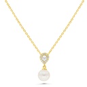 Sterling Silver 925 Necklace Golden Plated Embedded With Fresh Water Pearl And Diamond Color Zircon And White Zircon