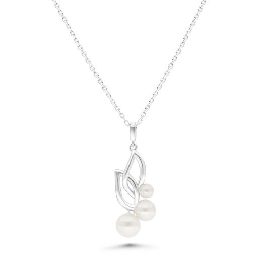 [NCL01PRL00000B779] Sterling Silver 925 Necklace Rhodium Plated Embedded With Fresh Water Pearl