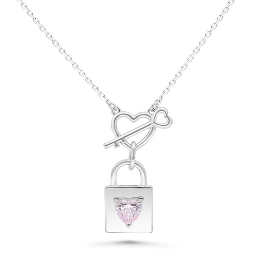 [NCL01PIK00000B783] Sterling Silver 925 Necklace Rhodium Plated Embedded With pink Zircon And White Zircon