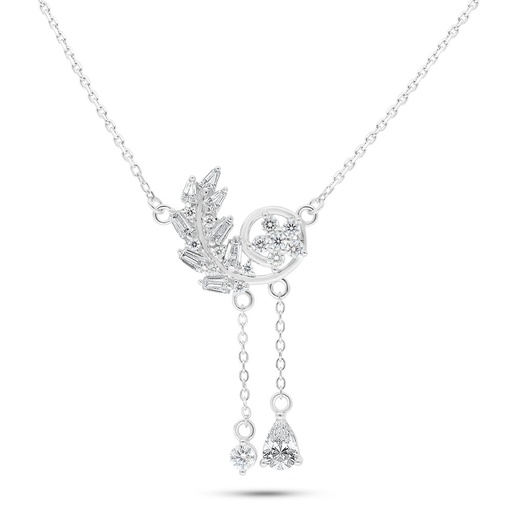 [NCL01WCZ00000B7856] Sterling Silver 925 Necklace Rhodium Plated Embedded With White Zircon