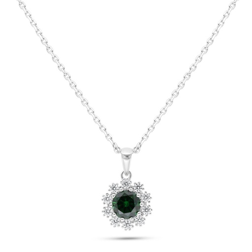 [NCL01EMR00WCZB789] Sterling Silver 925 Necklace Rhodium Plated Embedded With Emerald Zircon And White Zircon