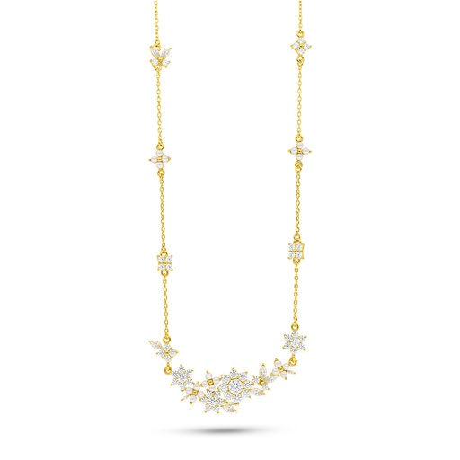 [NCL02PRL00WCZB791] Sterling Silver 925 Necklace Golden Plated Embedded With Fresh Water Pearl And White Zircon