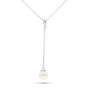 Sterling Silver 925 Necklace Rhodium Plated Embedded With Fresh Water Pearl And White Zircon