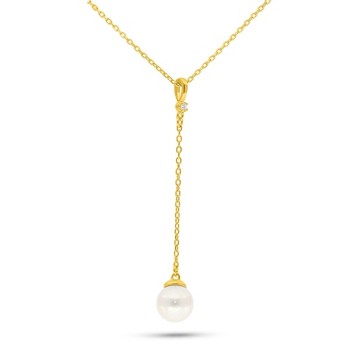 [NCL02PRL00WCZB793] Sterling Silver 925 Necklace Golden Plated Embedded With Fresh Water Pearl And White Zircon