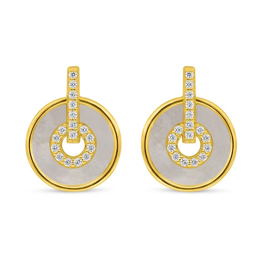 [EAR02MOP00WCZC607] Sterling Silver 925 Earring Golden Plated Embedded With White Shell And White Zircon
