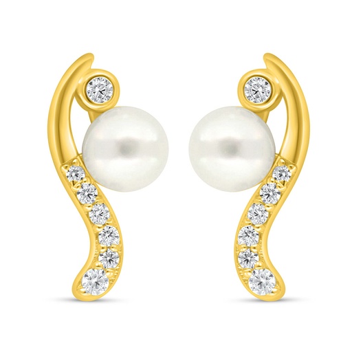 [EAR02PRL00WCZC614] Sterling Silver 925 Earring Golden Plated Embedded With Fresh Water Pearl And White Zircon