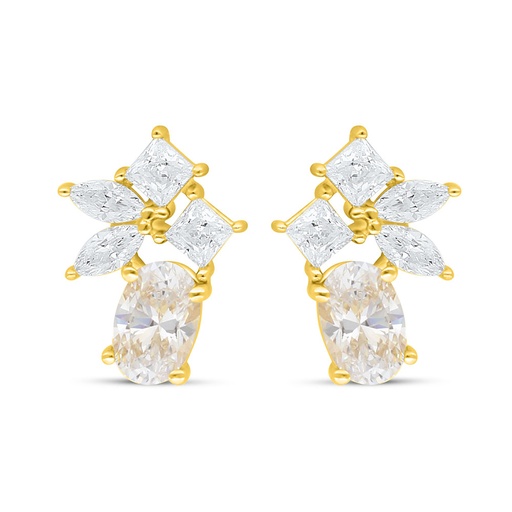 [EAR02WCZ00000C637] Sterling Silver 925 Earring Golden Plated Embedded With White Zircon
