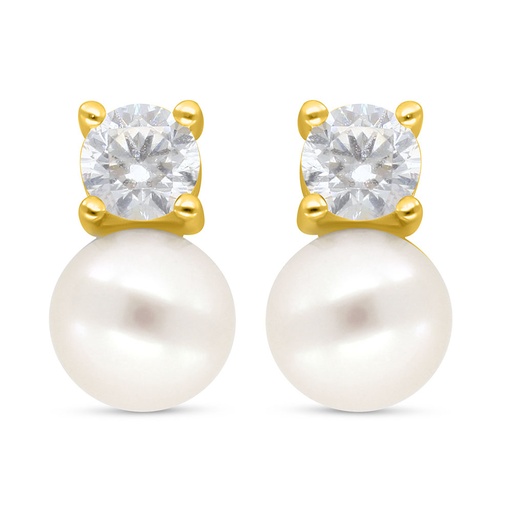 [EAR02PRL00WCZC647] Sterling Silver 925 Earring Golden Plated Embedded With Fresh Water Pearl And White Zircon