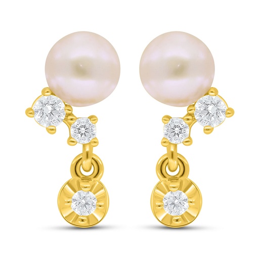 [EAR02PRL00WCZC649] Sterling Silver 925 Earring Golden Plated Embedded With Fresh Water Pearl And White Zircon