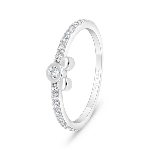 Sterling Silver 925 Ring Rhodium Plated Embedded With White Zircon